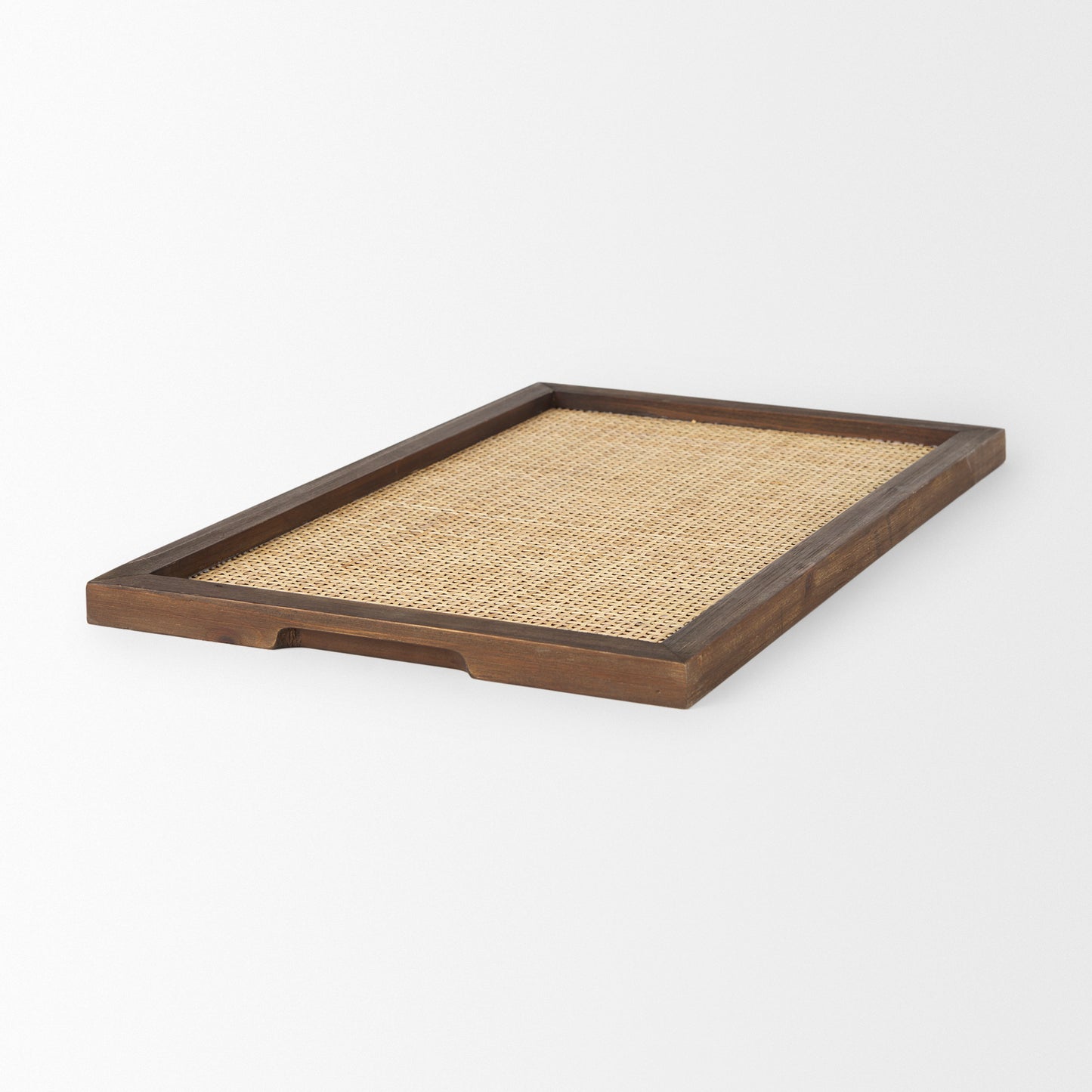 Silas Cane and Medium Brown Wood Rectangular Tray