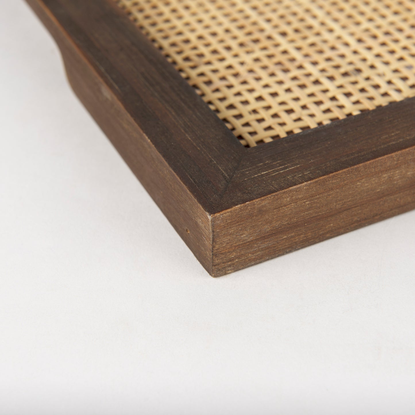 Silas Cane and Medium Brown Wood Rectangular Tray