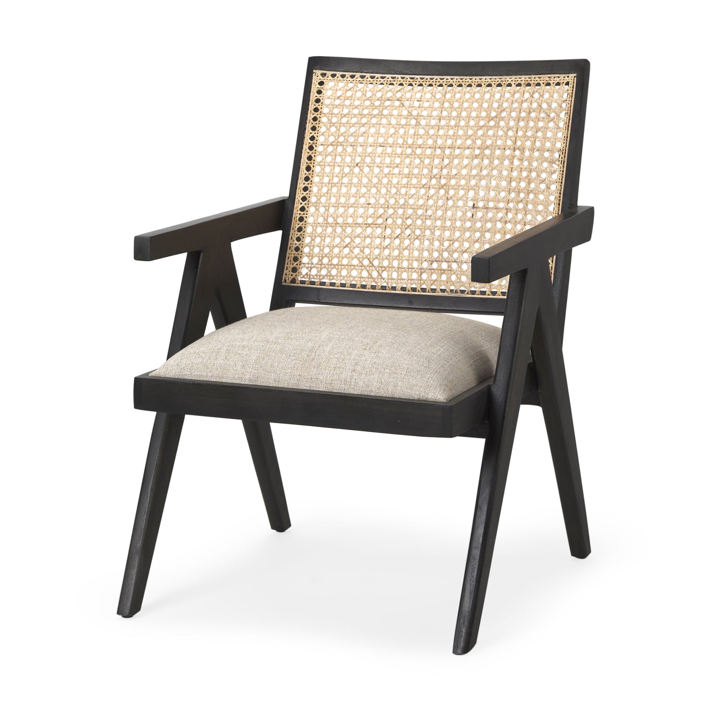 Donna Black Wood Cane-Back w/ Beige Upholstered Seat Dining Chair