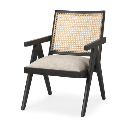 Donna Black Wood Cane-Back w/ Beige Upholstered Seat Dining Chair