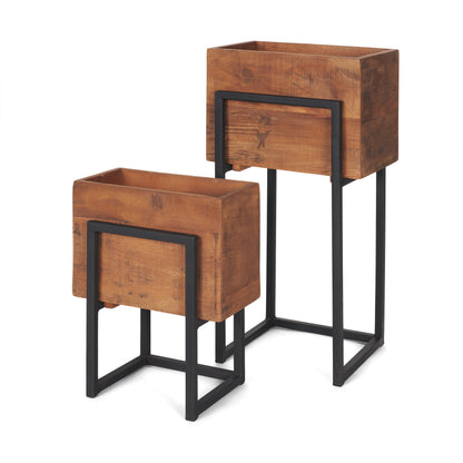 Jadine Set of 2 Medium Brown Wood w/ Black Metal Rectangle Frames