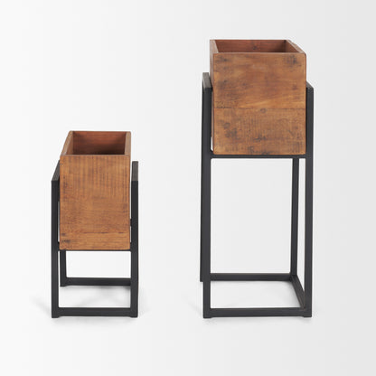 Jadine Set of 2 Medium Brown Wood w/ Black Metal Rectangle Frames
