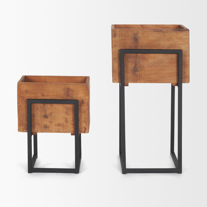 Jadine Set of 2 Medium Brown Wood w/ Black Metal Rectangle Frames