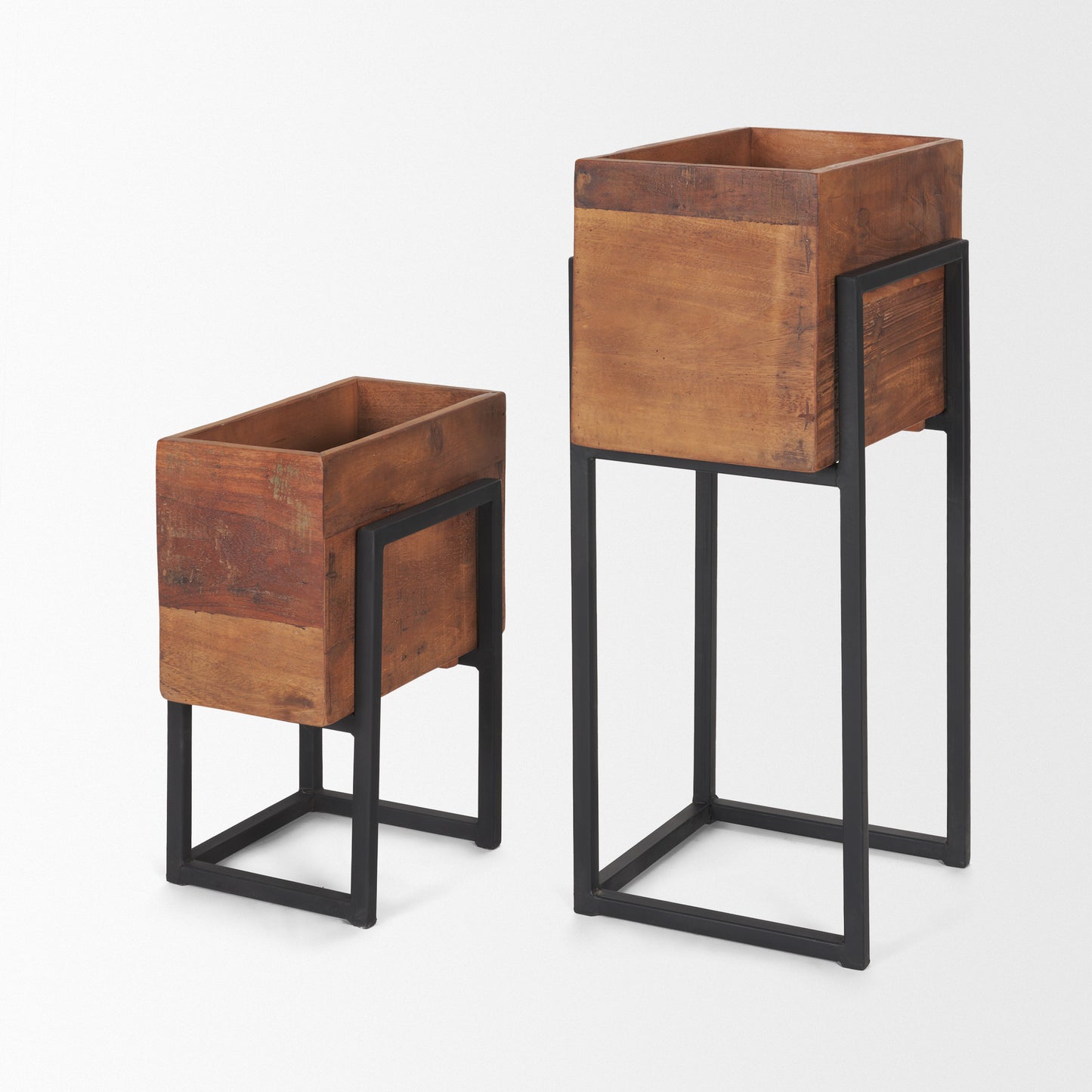 Jadine Set of 2 Medium Brown Wood w/ Black Metal Rectangle Frames