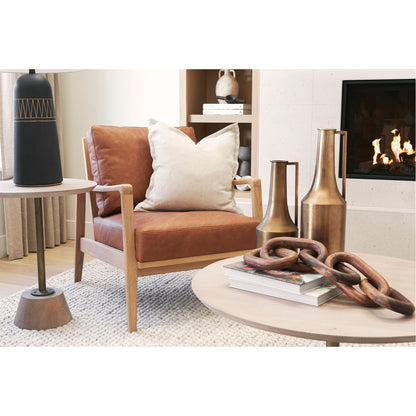 Maxwell 20" Round Light Brown Wood w/ Gold Metal Pedestal Side Table