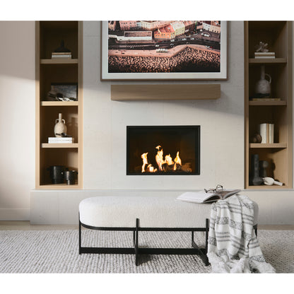 Amelia 55.0L x 18.0W x 18.0H Cream Boucle W/Black Metal Upholstered Bench