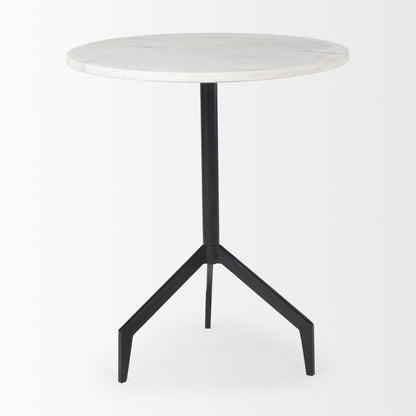 Serre Marble Top 3 Prong Black Metal Base End Table