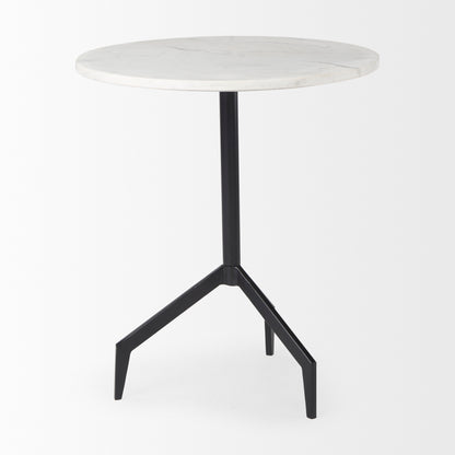 Serre Marble Top 3 Prong Black Metal Base End Table