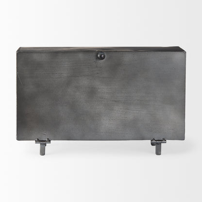 Harvey 13.0L x 4.5W x 8.1H Black Metal and Wood Rectangular Table Clock