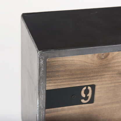 Harvey 13.0L x 4.5W x 8.1H Black Metal and Wood Rectangular Table Clock