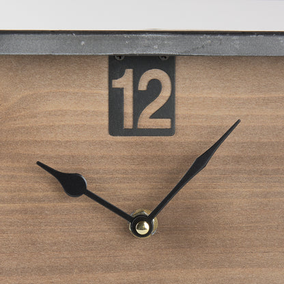 Harvey 13.0L x 4.5W x 8.1H Black Metal and Wood Rectangular Table Clock