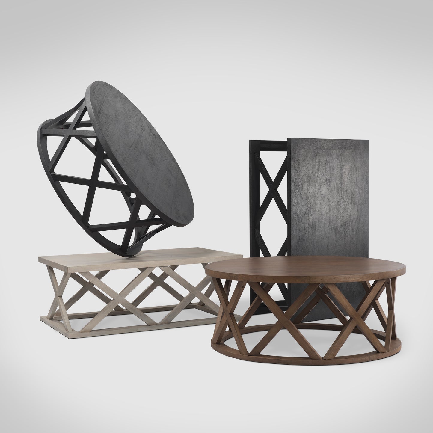 Forsey 28.0L x 45.3W x 18.0H Black Solid Wood Round Coffee Table