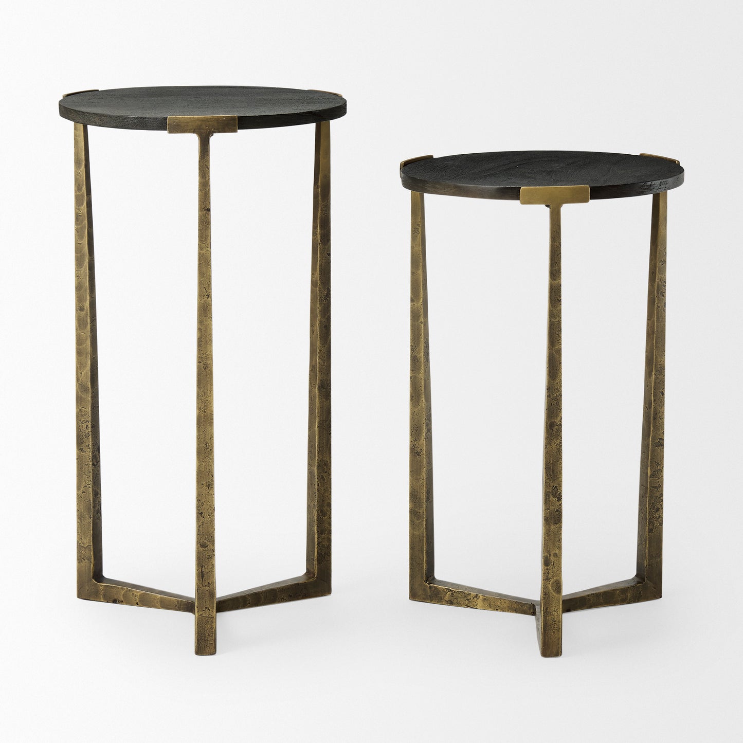 Atticus Black Wood and Antiqued Gold Metal Nesting Accent Tables (Set of 2)