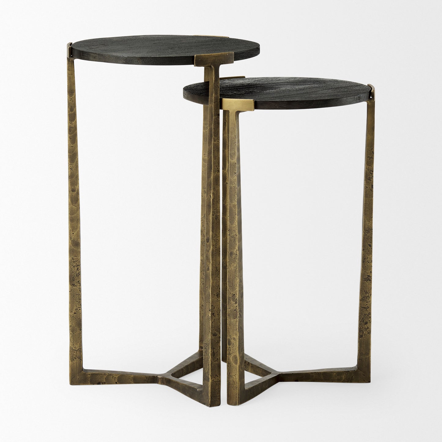 Atticus Black Wood and Antiqued Gold Metal Nesting Accent Tables (Set of 2)