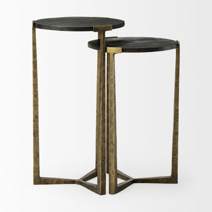 Atticus Black Wood and Antiqued Gold Metal Nesting Accent Tables (Set of 2)