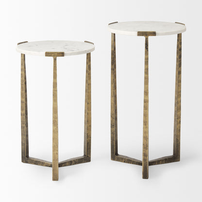 Atticus Marble and Antiqued Gold Metal Nesting Accent Tables (Set of 2)