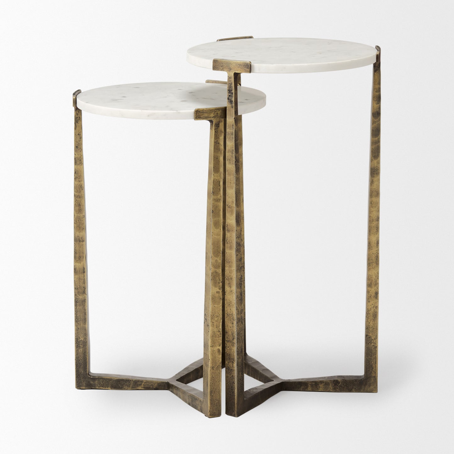 Atticus Marble and Antiqued Gold Metal Nesting Accent Tables (Set of 2)