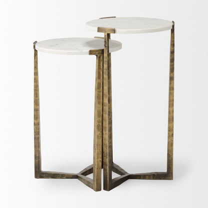 Atticus Marble and Antiqued Gold Metal Nesting Accent Tables (Set of 2)