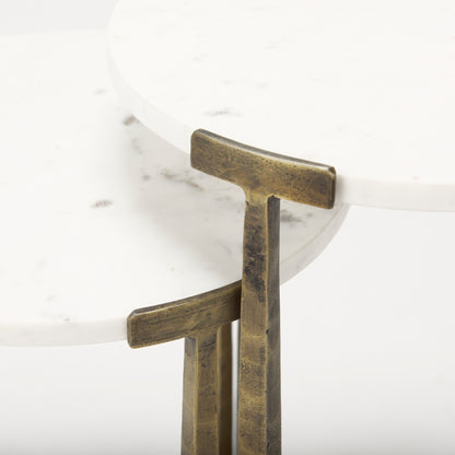 Atticus Marble and Antiqued Gold Metal Nesting Accent Tables (Set of 2)