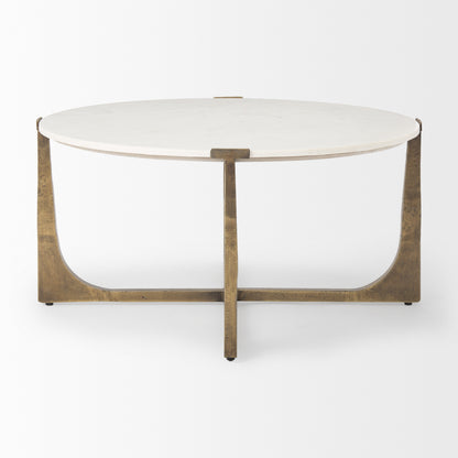 Atticus Marble and Antiqued Gold Metal Coffee Table