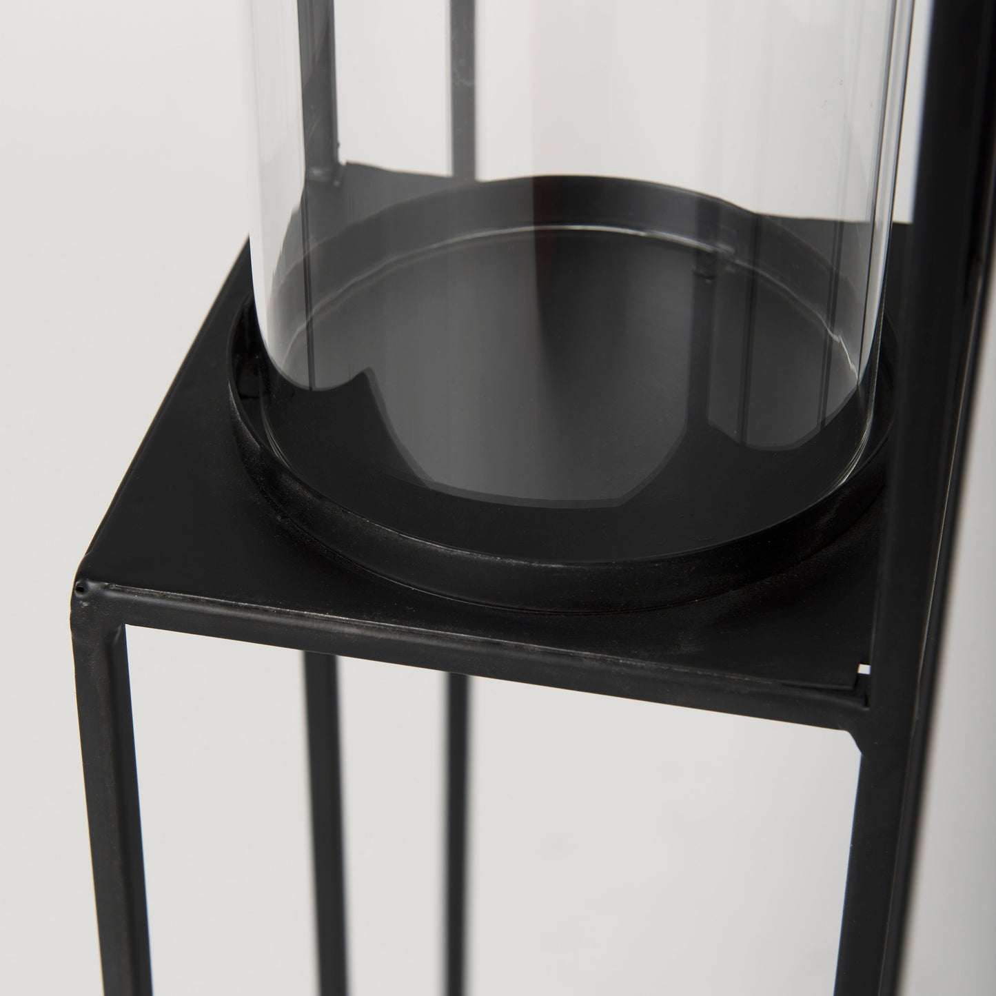 Cindy 4-Tier, Matte Black Metal w/ Hurricane Glass, Pillar Candle Floor Lantern