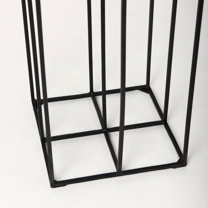 Cindy 4-Tier, Matte Black Metal w/ Hurricane Glass, Pillar Candle Floor Lantern