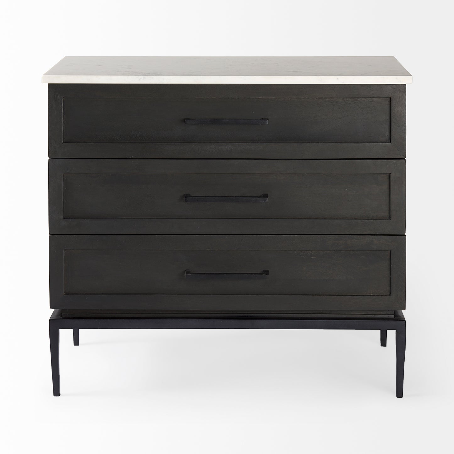 Divina Black-Brown Wood w/ White Marble Top and Black Metal Base Accent Cabinet