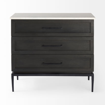 Divina Black-Brown Wood w/ White Marble Top and Black Metal Base Accent Cabinet
