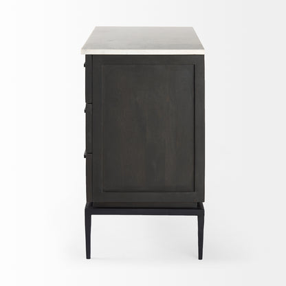 Divina Black-Brown Wood w/ White Marble Top and Black Metal Base Accent Cabinet