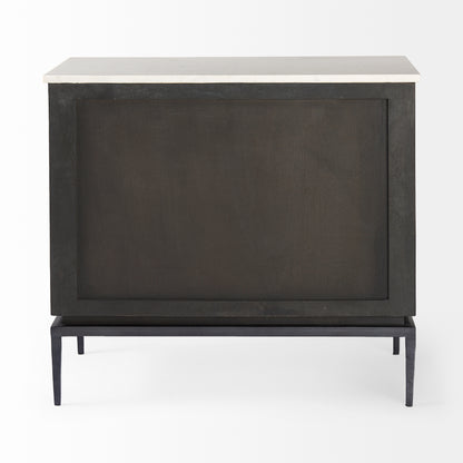 Divina Black-Brown Wood w/ White Marble Top and Black Metal Base Accent Cabinet