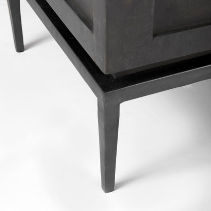 Divina Black-Brown Wood w/ White Marble Top and Black Metal Base Accent Cabinet