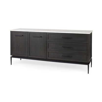 Divina Black-Brown Wood w/ White Marble Top and Black Metal Base Sideboard