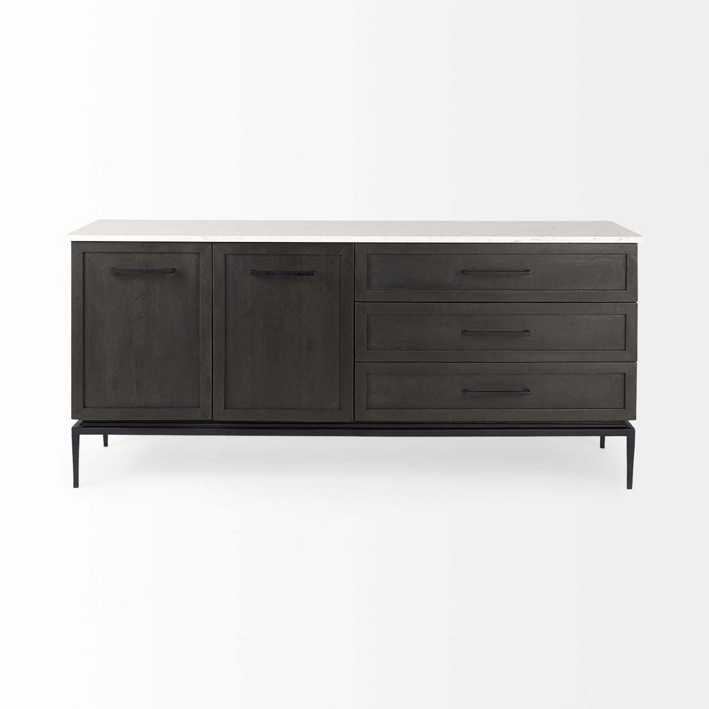 Divina Black-Brown Wood w/ White Marble Top and Black Metal Base Sideboard