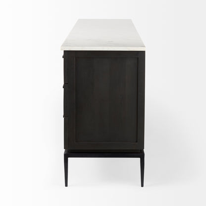 Divina Black-Brown Wood w/ White Marble Top and Black Metal Base Sideboard