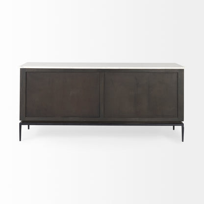 Divina Black-Brown Wood w/ White Marble Top and Black Metal Base Sideboard