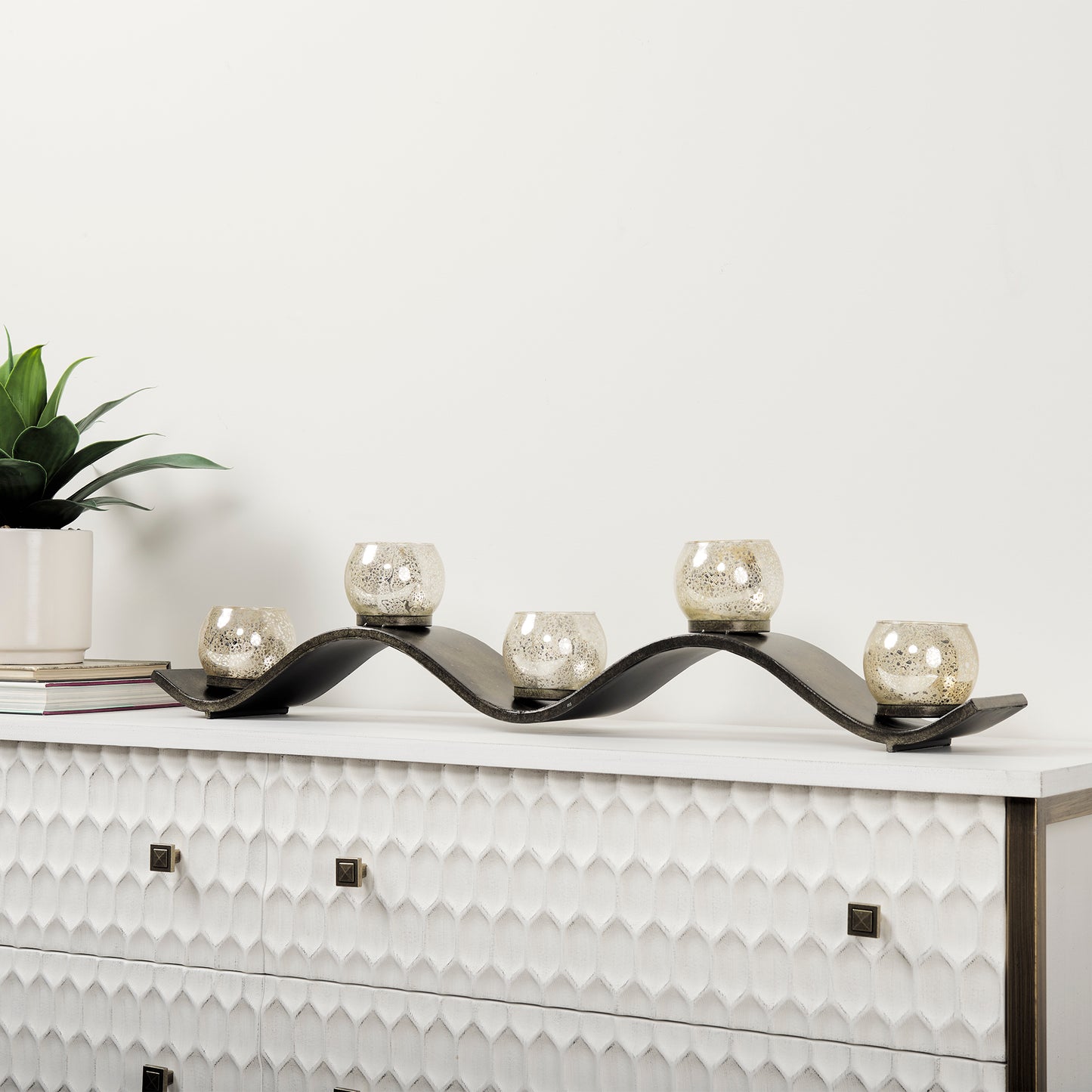 Lux Copper Metal Five Hurricane Glass Holder Table Candle Holder