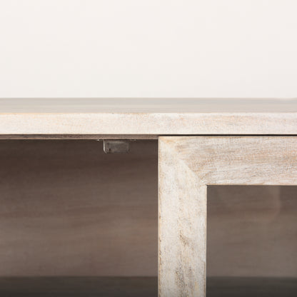 Arelius 70L x 18.75W x 32H White Wood W/ Gold Metal Base 4 Door Glass Cabinet Sideboard