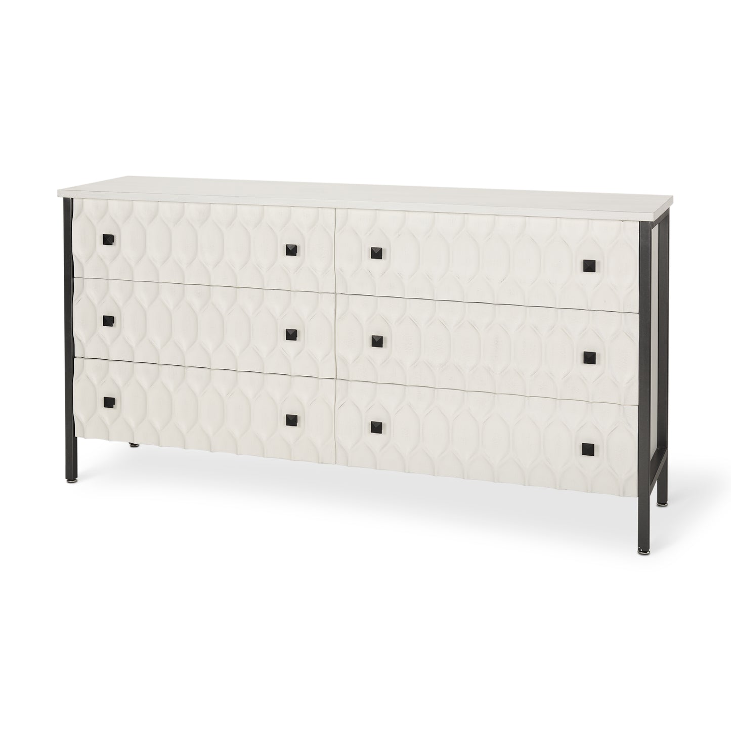 Savannah White Fir Veneer w/ Gray Metal 6-Drawer Sideboard