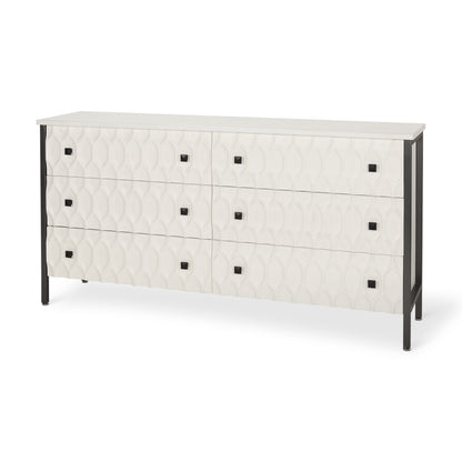 Savannah White Fir Veneer w/ Gray Metal 6-Drawer Sideboard