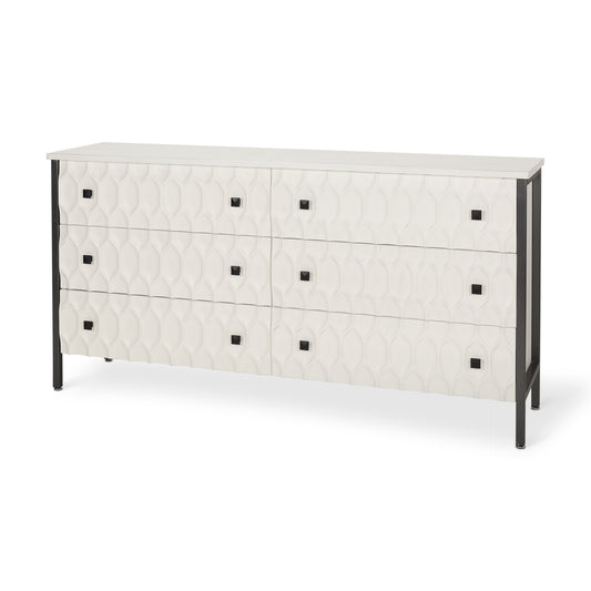 Savannah White Fir Veneer w/ Gray Metal 6-Drawer Sideboard