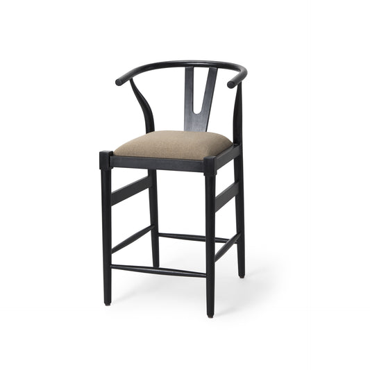 Trixie Black Wood Frame w/ Dark Taupe Fabric Seat Counter Stool