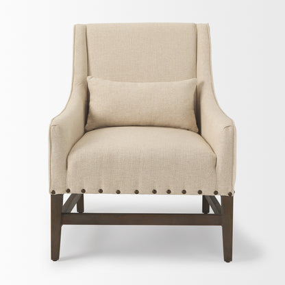 Kensington Cream Linen Fabric and Wood Accent Chair