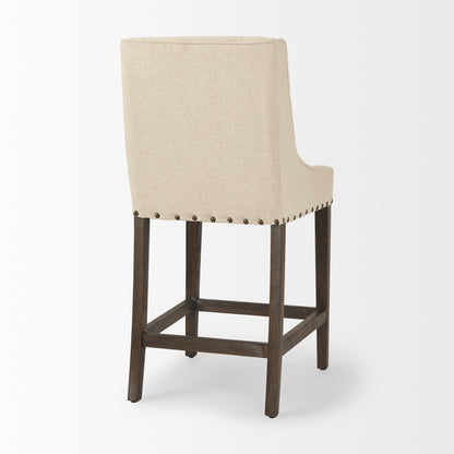 Kensington Cream Fabric Seat Brown Wood Frame Counter Stool