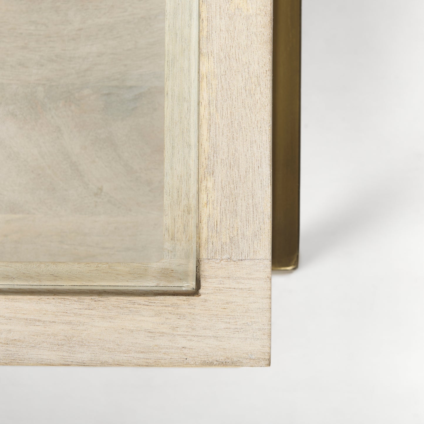 Arelius 42" Square Glass-Top White Wood w/ Gold Metal Base Display Coffee Table