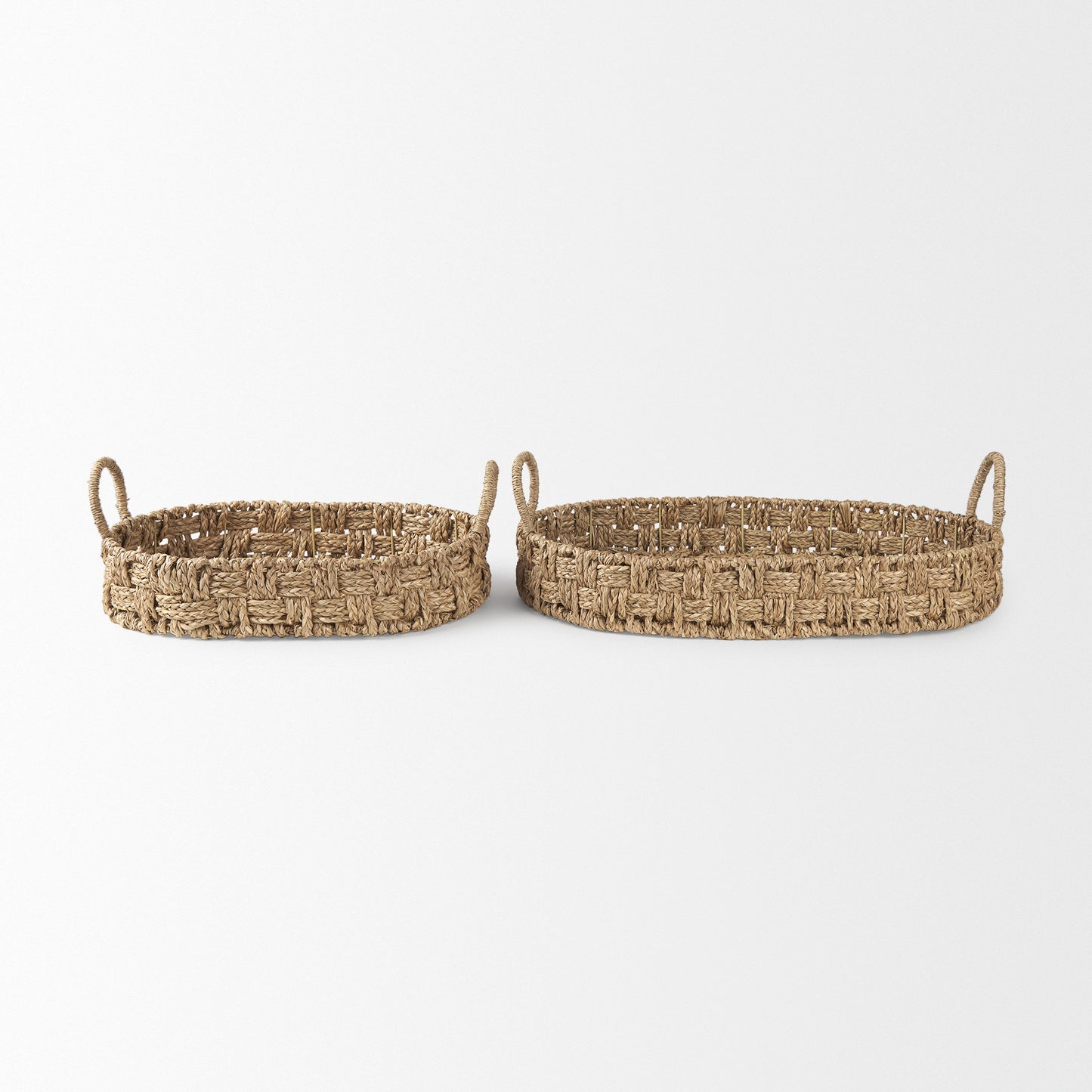Haini Set of 2 Large Basketweave Seagrass Trays w/ Loop Handles