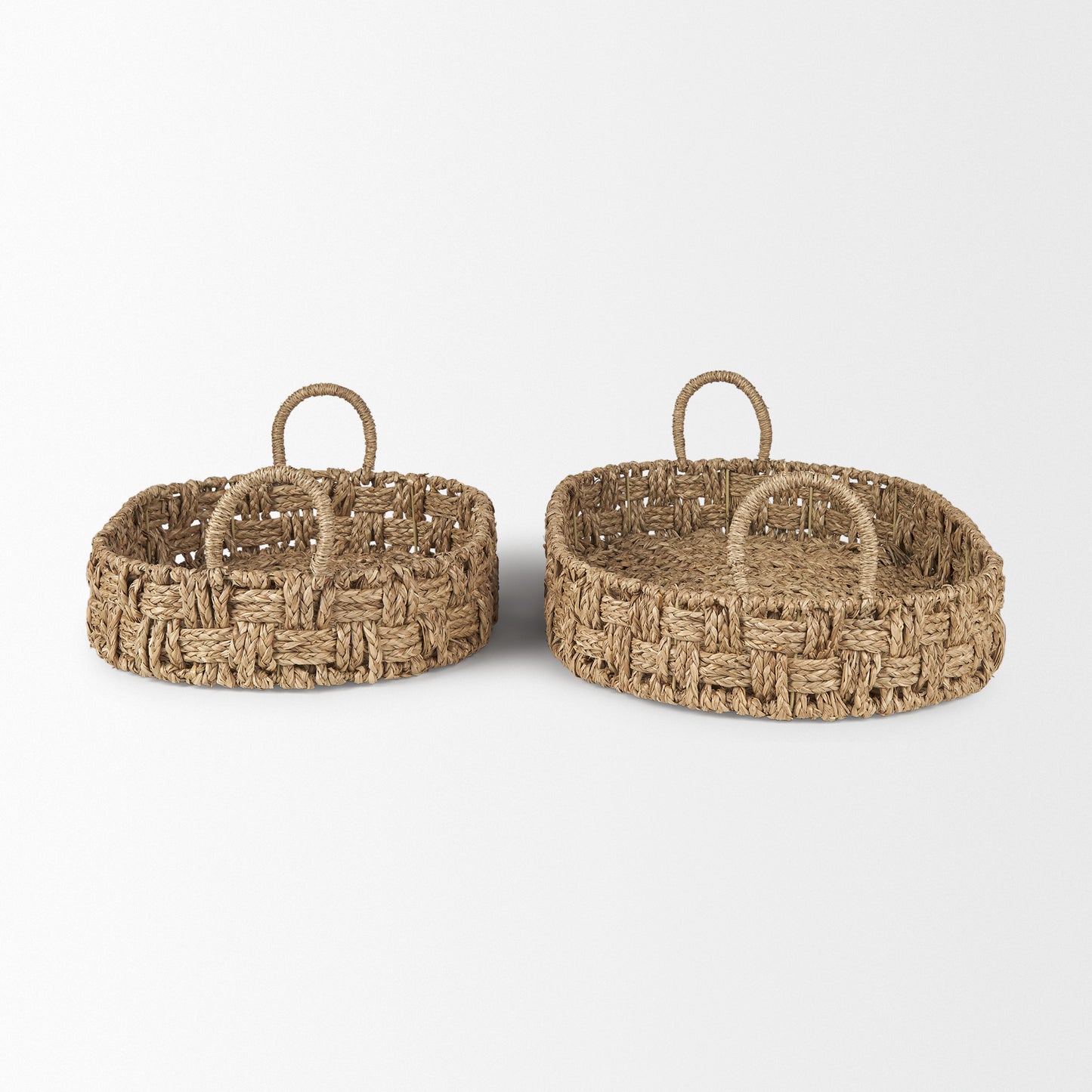 Haini Set of 2 Large Basketweave Seagrass Trays w/ Loop Handles