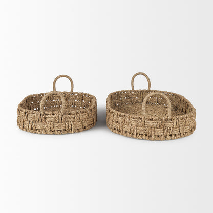 Haini Set of 2 Large Basketweave Seagrass Trays w/ Loop Handles