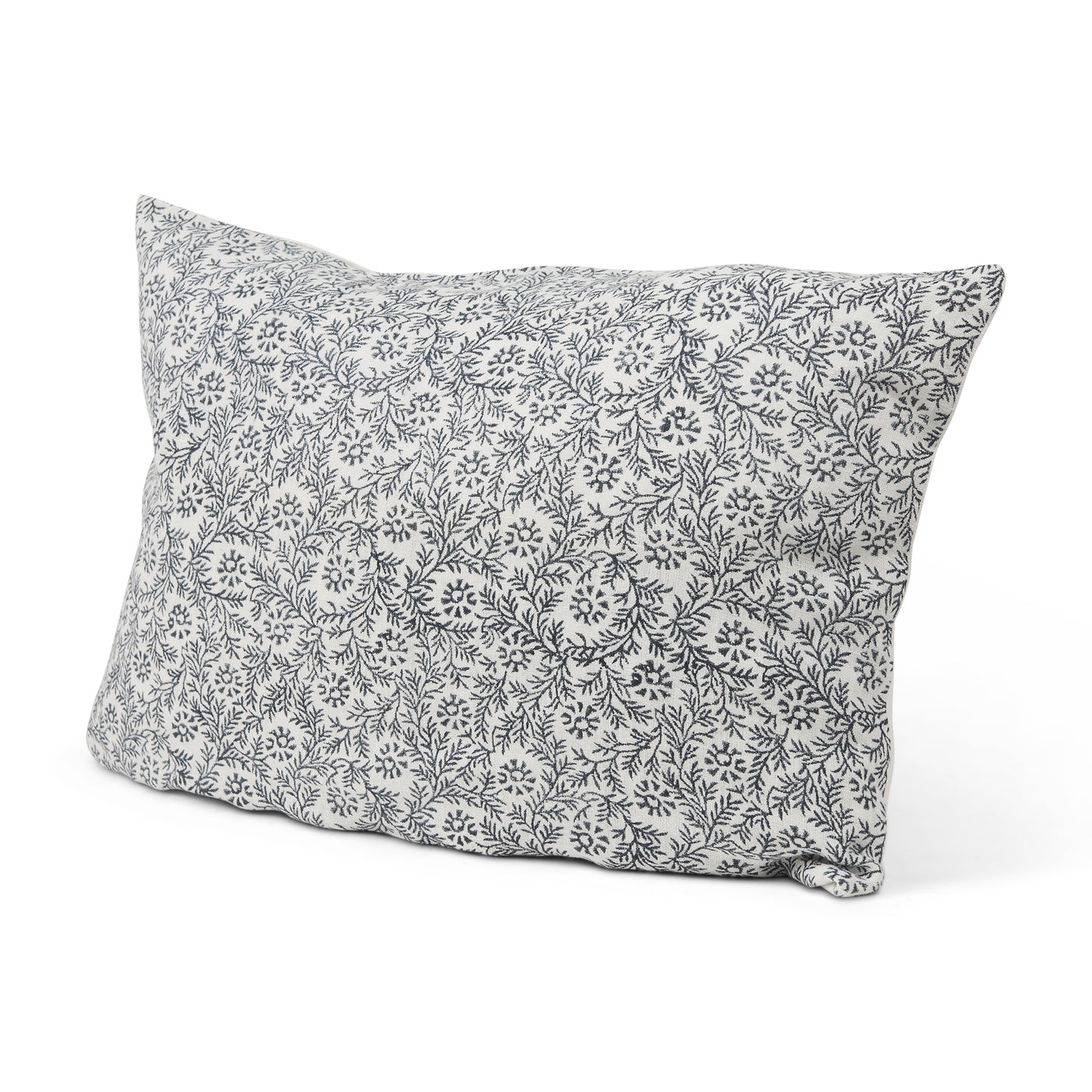 Jayne Cream w/ Indigo Print Linen Lumbar Decorative Pillow Cover