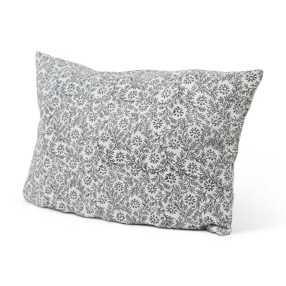 Jayne Cream w/ Indigo Print Linen Lumbar Decorative Pillow Cover