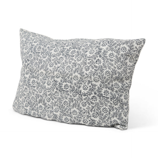 Jayne Cream w/ Indigo Print Linen Lumbar Decorative Pillow Cover
